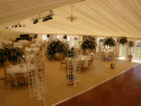 Highgrove trellis separating dance floor from main dining / reception area